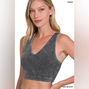 NWOT Zenana Washed Ribbed Seamless Racerback Tank W Bra Pas